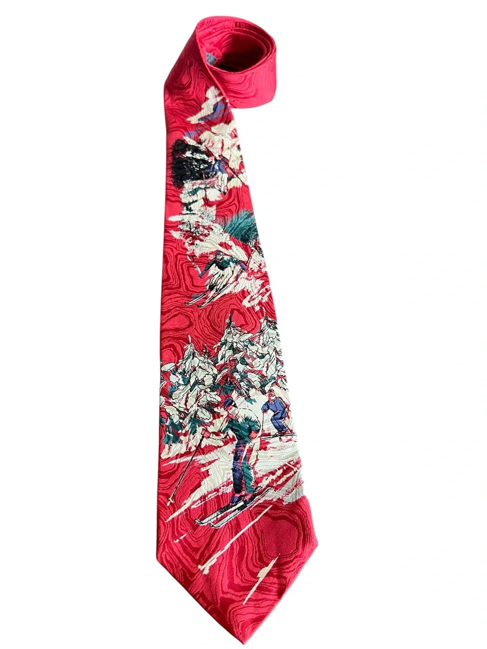 Robert Talbott Oak Hall Ski Silk Necktie Red Winter Snow Novelty Made USA